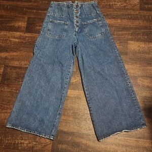 Adorable pair of Free People wide leg cropped jeans, buckle on back waistband